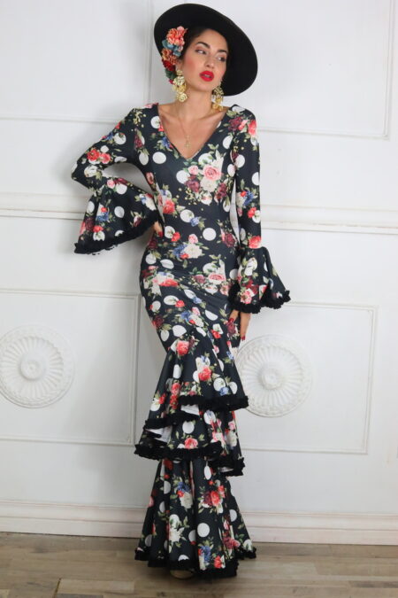 Vestido Flamenco Flores Con Lunares