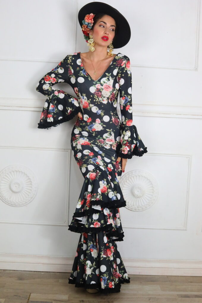 Vestido Flamenco Flores Con Lunares