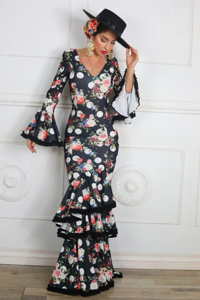 Vestido Flamenco Flores Con Lunares