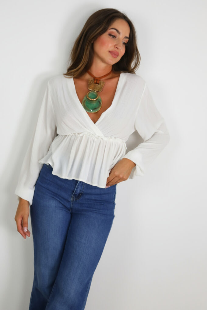 Blusa Bambula Brillo - Única, Blanco