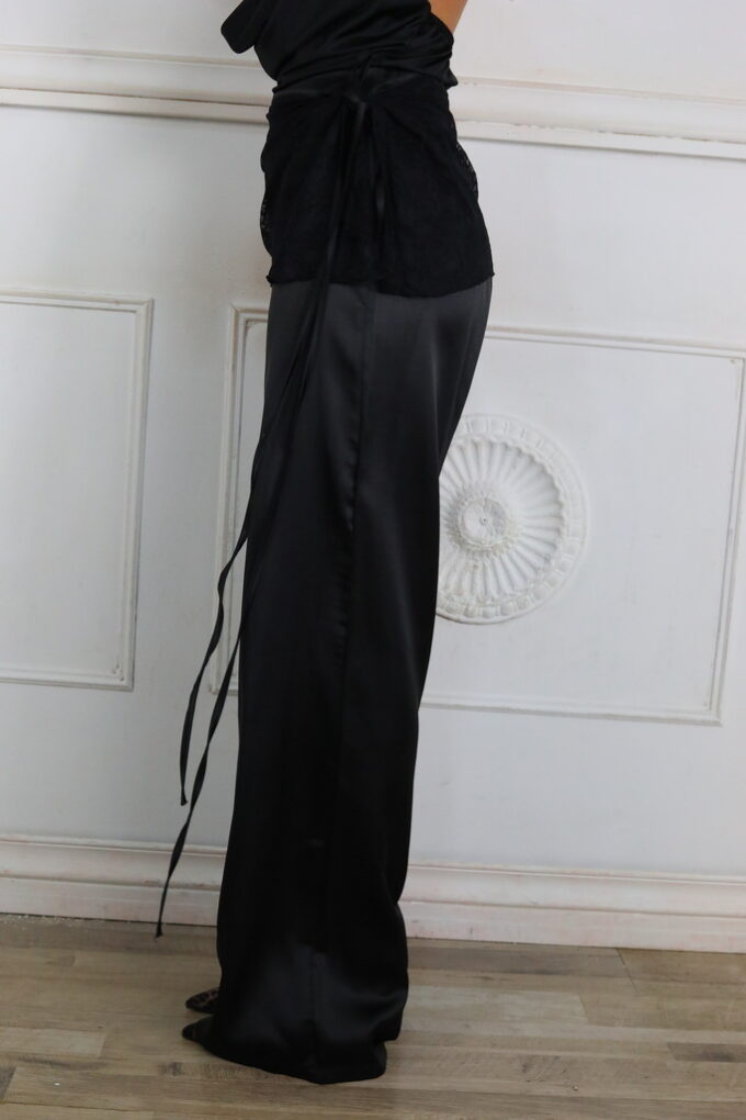 Pantalon Satén Con Pareo Encaje