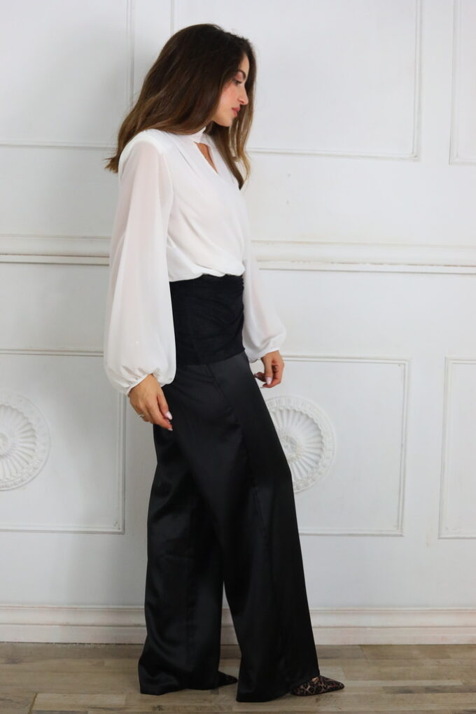 Pantalon Satén Con Pareo Encaje