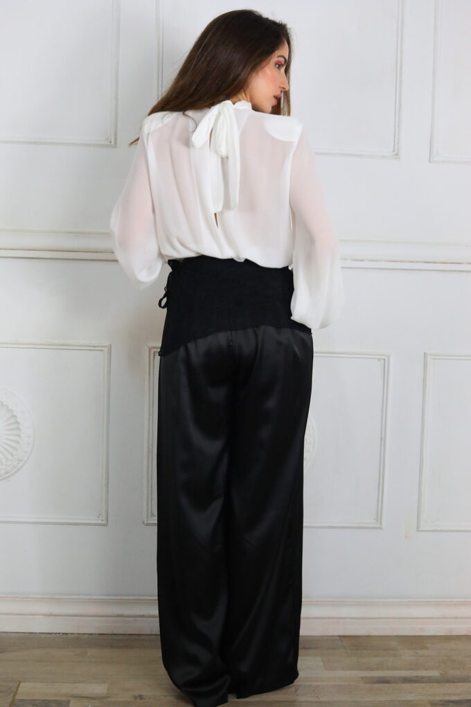 Pantalon Satén Con Pareo Encaje