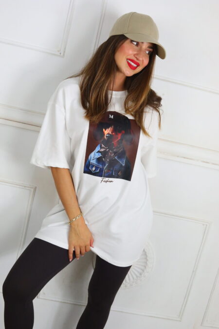 Camiseta Oversize Estampada - Única, Blanco