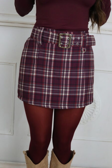 Short-Falda Cuadros Cinturón