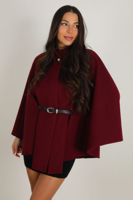 Poncho Con Cinturón - Única, Burdeos