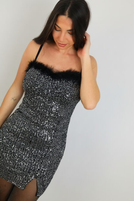 Vestido Lentejuelas Plumas