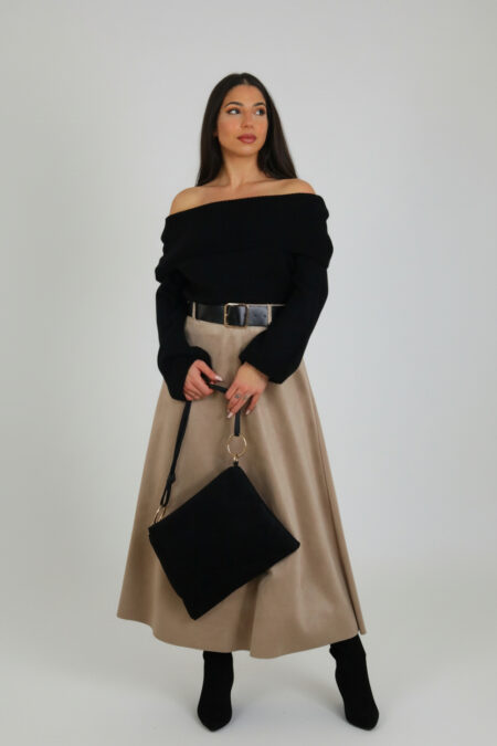 Falda Antelina Cinturón - Única, Beige